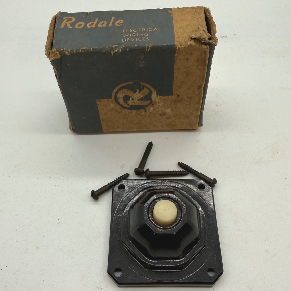 Vintage Rodale Bakelite Doorbell Push Button 301 Square Brown NOS with Box
